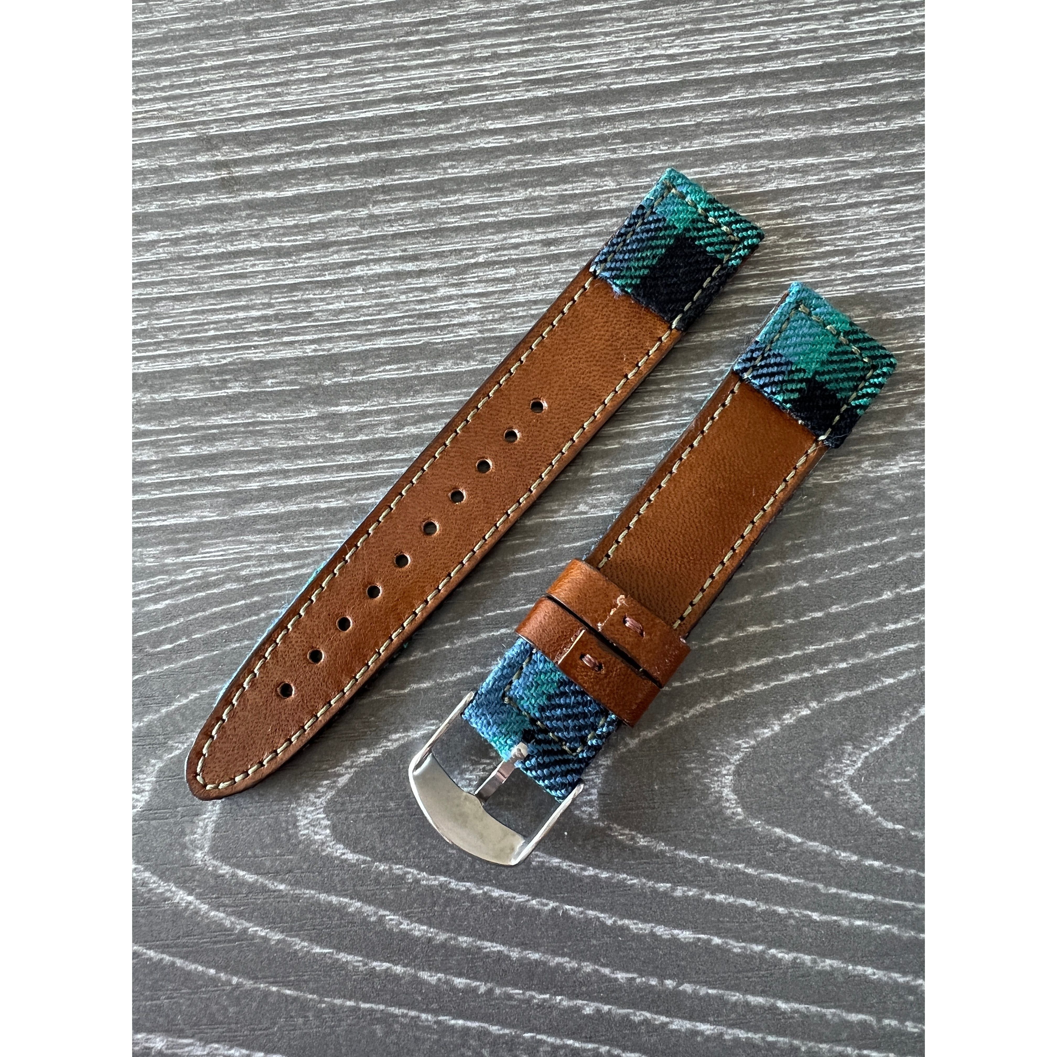 tartan watch band with leather