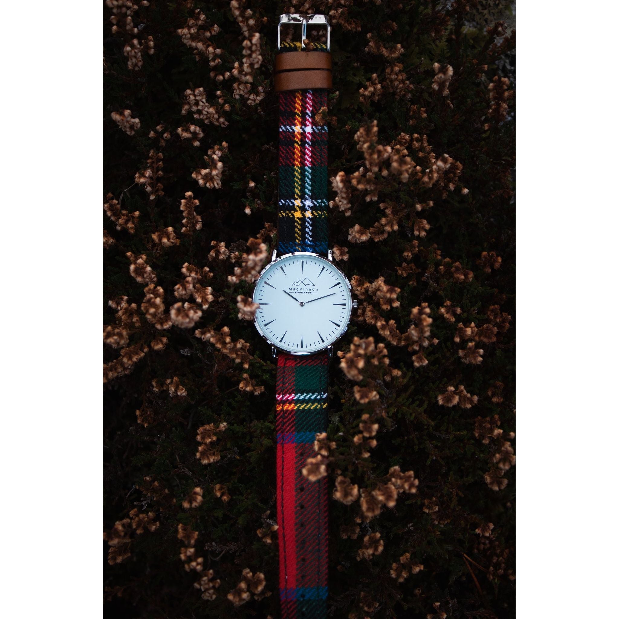 Custom tartan watch with red yellow, white, green and blue