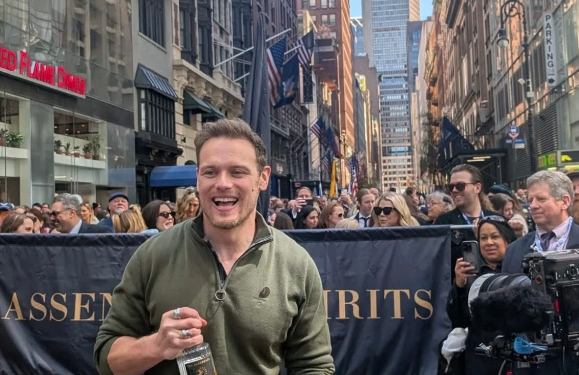 Sam Heughan Spotted Wearing Custom MacKinnon Tartan Watch at NYC Tartan Day