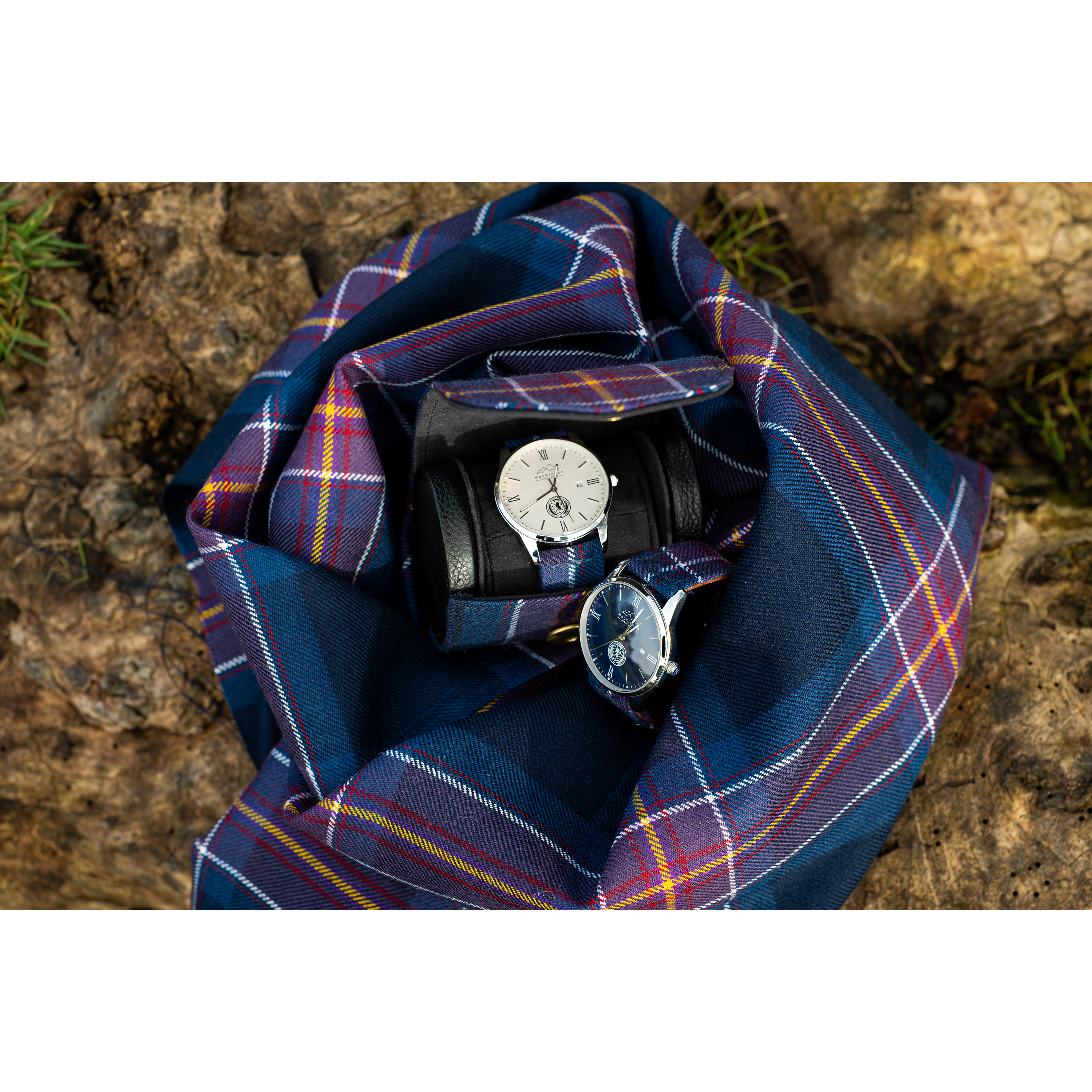 scotland national team tartan watch case with two watches with tartan watch bands