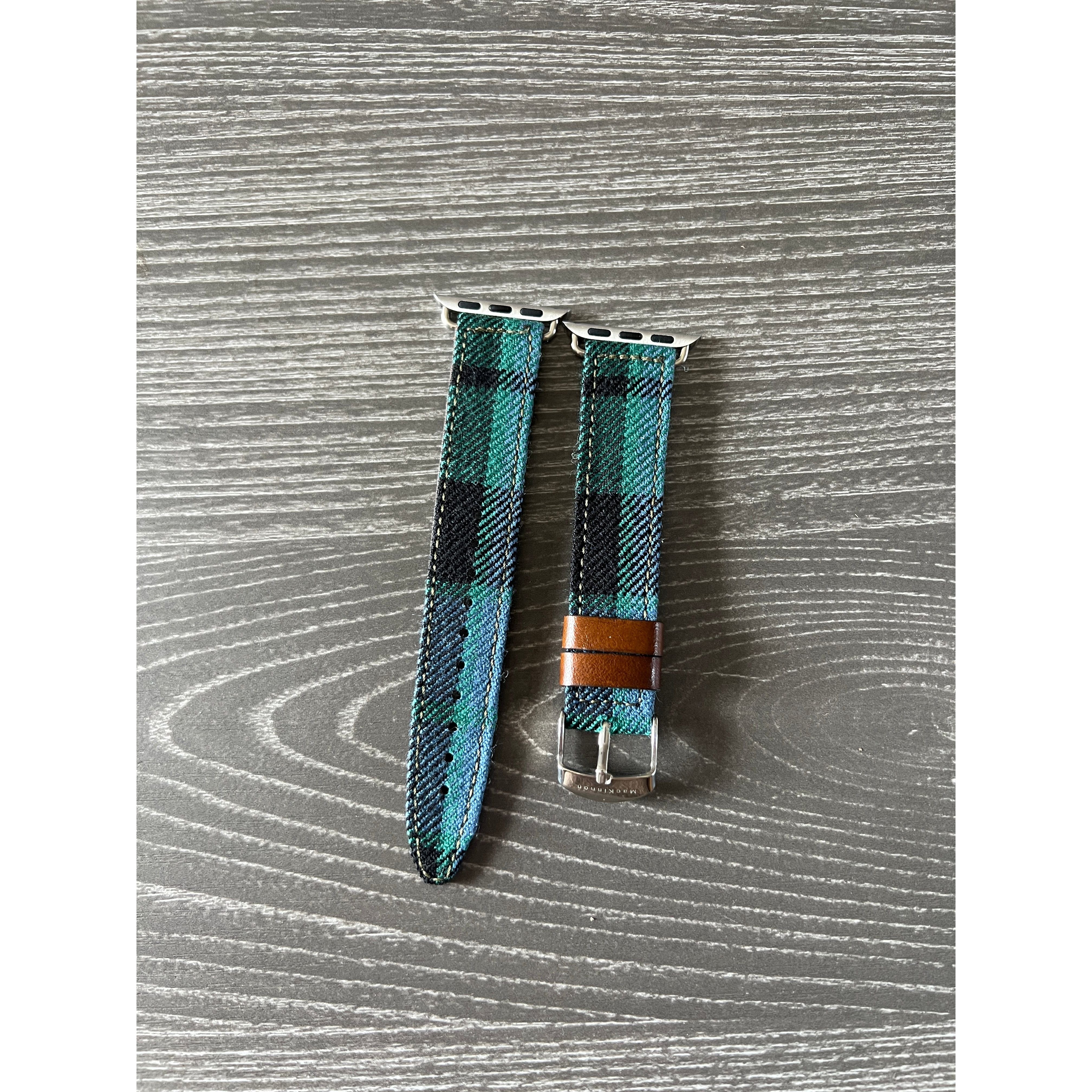 green custom apple watch plaid band